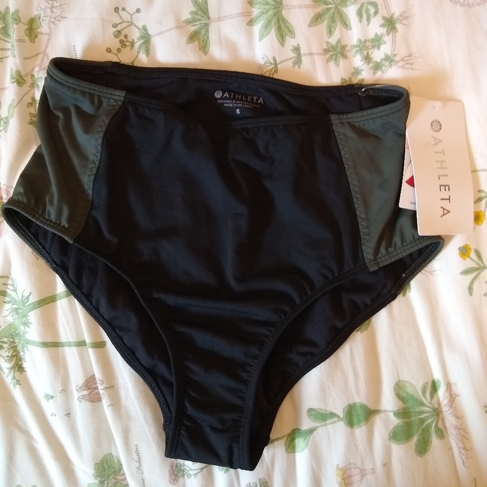 Athleta small black/olive high waisted swim bottom